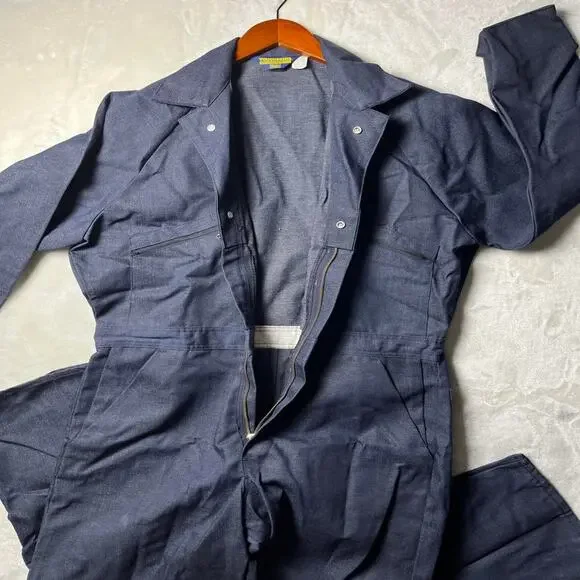 VTG Sears Toughskins Coveralls Men's 42S Blue Denim Deadstock Mechanic Workwear